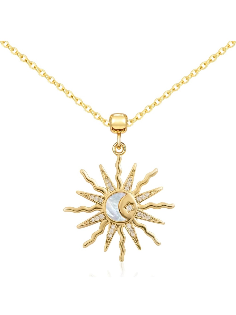 New Gold color  Sun & Moon Pendant Necklace with Mother-of-Pearl